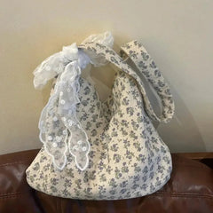 Ingvn  With Silk Ribbon Shoulder Bag Fashion Floral Large Capacity Women Bag Shopper Tote Bags Women