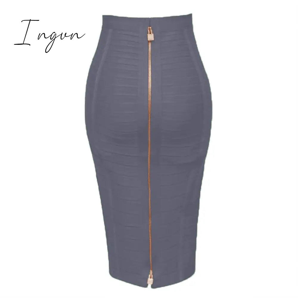 Ingvn - 16 Colors XL XXL Sexy Solid Zipper Orange Blue Black Red White Pink Bandage Skirt Women Elastic Bodycon Summer Pencil Skirt 58cm