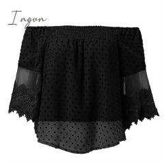Ingvn - Women Off Shoulder Solid Tops Fashion Short Sleeve Backless Tassel Irregular Blouse Female Clothes Hipster Summer Oversize Shirt