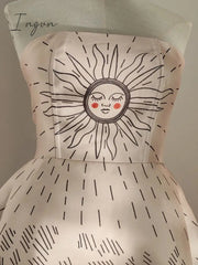 Ingvn - Vintage Flower Printed Strapless Sleeveless Midi Vestidos Summer 2023 New Women Gown Party Wedding Evening Dresses