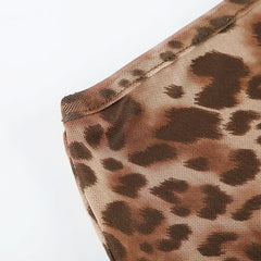 Vintage y2k Leopard Print Midi Skirt Women Low Rise Patchwork Straight Long Skirts 2000s Aesthetic Ladies Clothing Casual