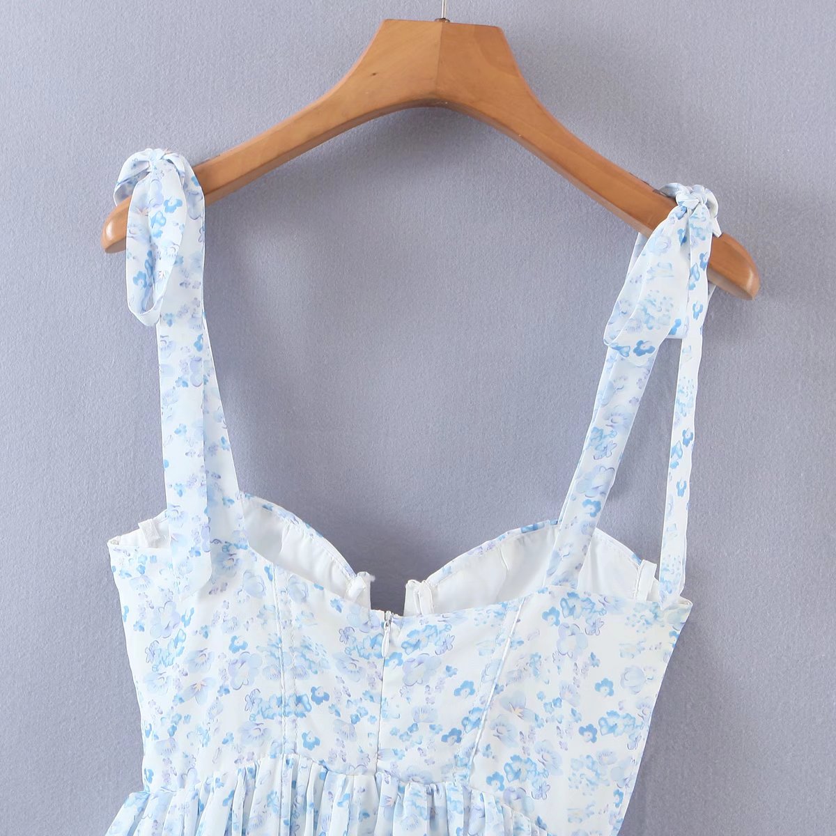 Fashion Women Spaghetti Strap Ruffle Cake Chiffon Dress Sexy Ladies Floral Print Holiday Party Mini Dress Summer Robe