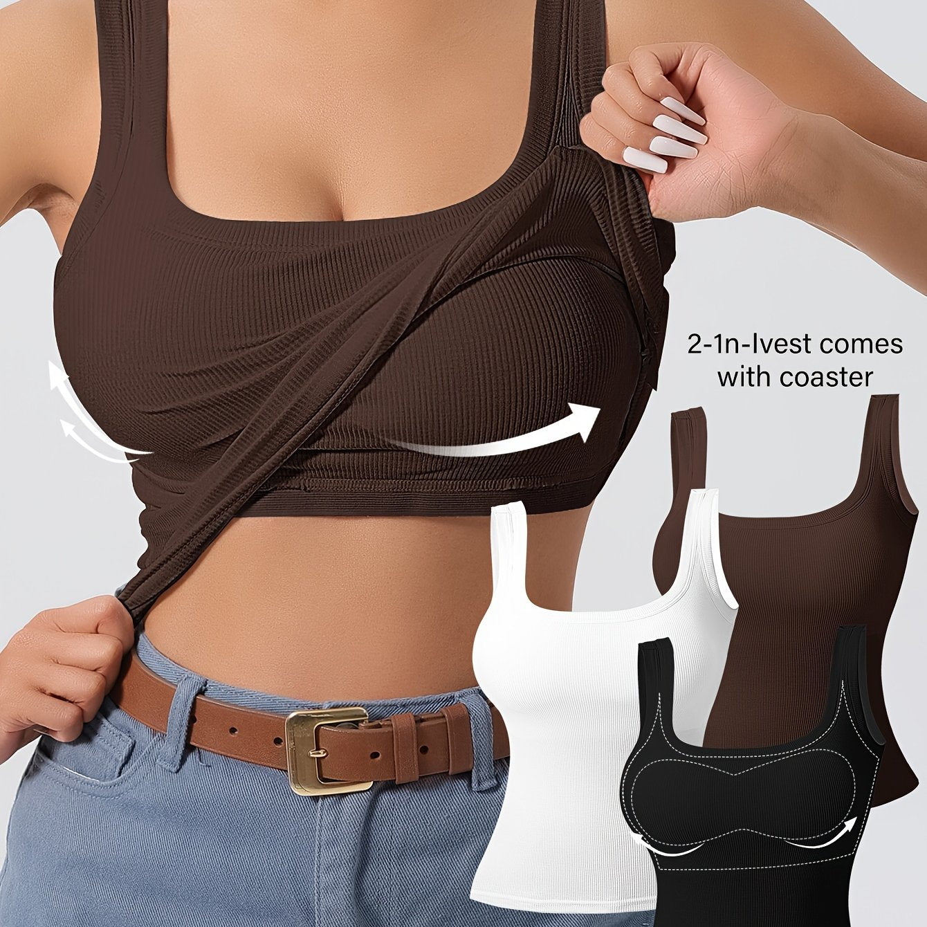 Solid Color Slim Tank Top 3 Packs, Casual Square Neck Sleeveless Versatile Top, Women's Clothing