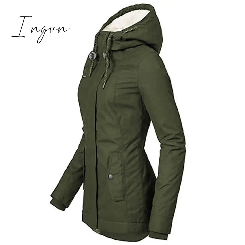 Ingvn - Women's Parka Street Fall Winter Long Coat Windproof Warm 3 in 1 Loose Casual Sports Jacket Long Sleeve Solid Color Zipper Purple Blushing Pink  Waterpoof  Daily Wear Down  Parkas  Lined