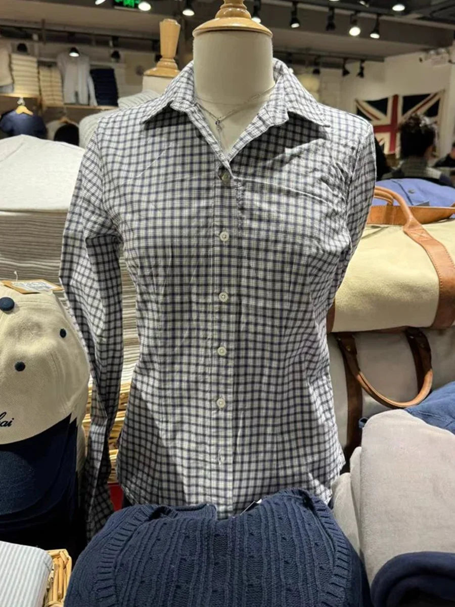 White Stripes Slim T-Shirt Woman Turn Down Collar Long Sleeve Cotton Blouse Top Female Sweet Cute Casual Streetwear Tee Shirts