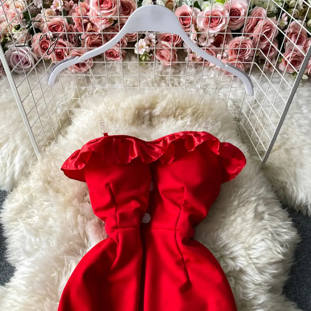 Ingvn - Trends high quality Women Spaghetti Strap Sexy Dress Strapless Bodycon Slim Red Dinner Party Dresses Mesh Patchwork Female Summer Long Dress
