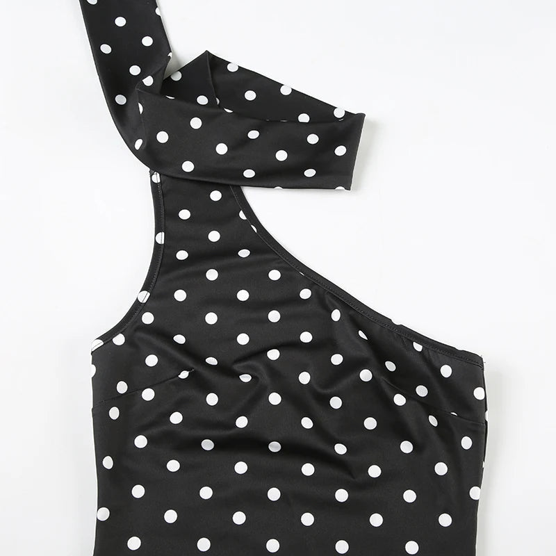 Asymmetrical Polka Dot Tank Top with Scarf Chic Sleeveless Skinny Black Cropped Tops Women Casual Streetwear Tee y2k Vest
