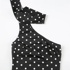 Asymmetrical Polka Dot Tank Top with Scarf Chic Sleeveless Skinny Black Cropped Tops Women Casual Streetwear Tee y2k Vest