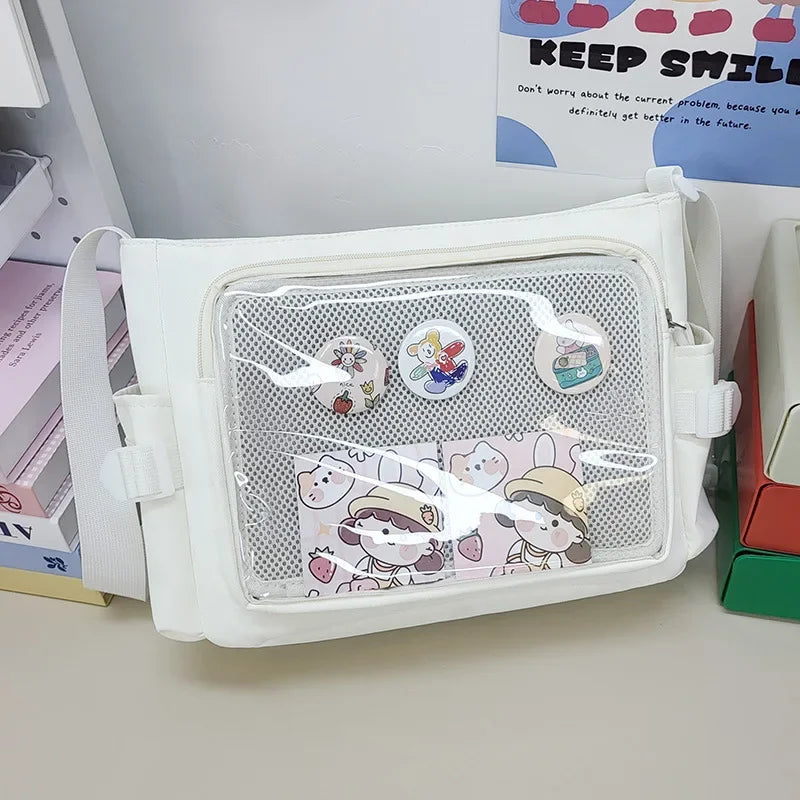 Ingvn  Candy Colour Cute Shoulder Bag Anime Expo Transparent Badge Display Messenger Bag Women Doll Itabag Crossbody Bag