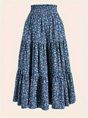 Bohemian Floral Print A-Line Skirt - Casual Vacation Style, Polyester, Non-Stretch, Hand Washable, Perfect for Spring/Summer