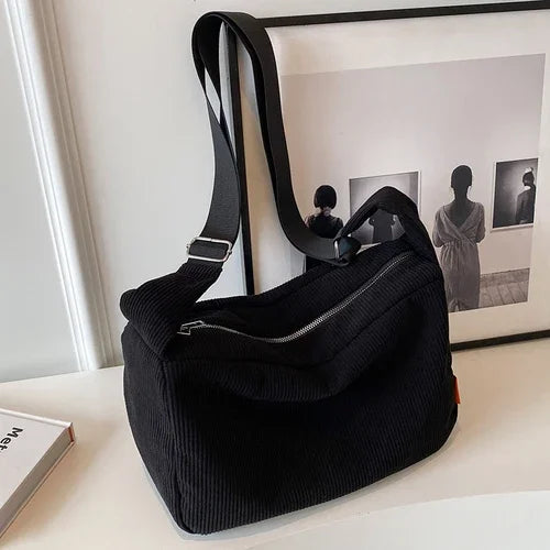 Ingvn  Large Capacity Corduroy Women's Shoulder Bag Solid Color Casual Travel Female Messenger Bags Simple Retro Ladies Handbags