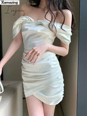 Ingvn - Summer Robe New Women Elegant Off Should Midi Prom Dress Female Fashion Vestdios Ladies Evening Party Clothes