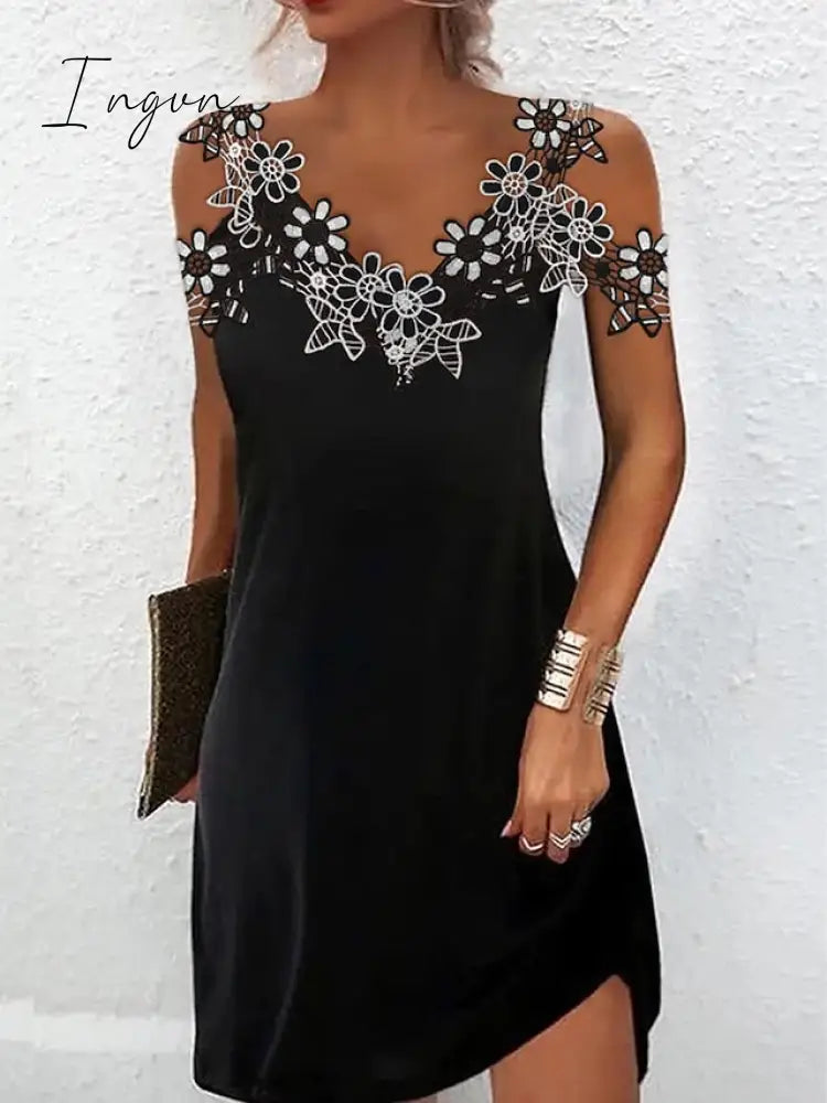 Ingvn - Women's Casual Dress Summer Dress Plain Dress Plain Lace Strap Mini Dress Fashion Modern Outdoor Street Sleeveless Regular Fit Black White Red Summer Spring S M L XL XXL