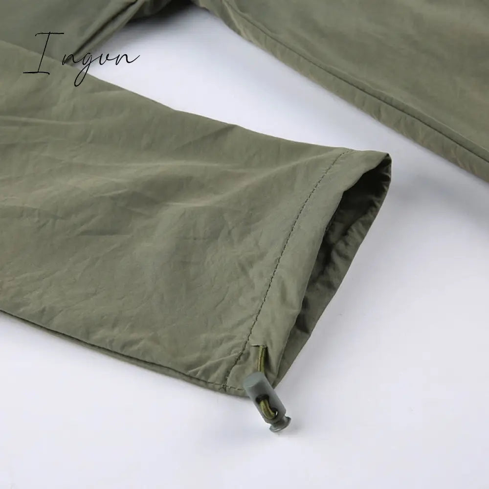 Ingvn - Joggers Baggy Wide Leg Sweatpants Sets Loose Drawstring Low Waist Streetwear Cargo Pants Turtleneck Top 2 Piece Set