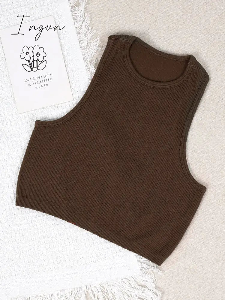Ingvn - Crop Top Women Fashion Basic Sleeveless Sport Vest Solid Color Fitness Tank Top Seamless Streetwear Base Tees Tops