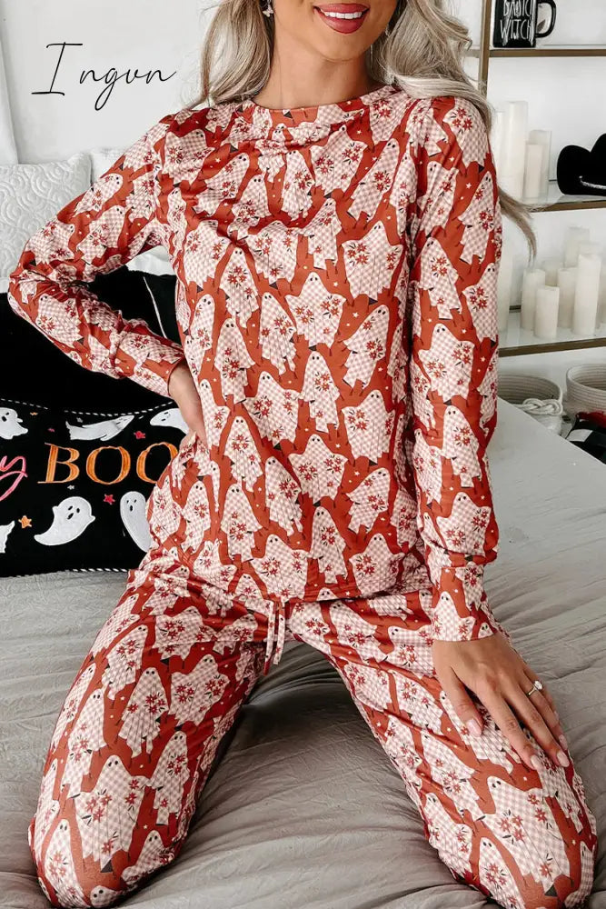 Ingvn - Casual Skull Printing V Neck Long Sleeve Two Pieces