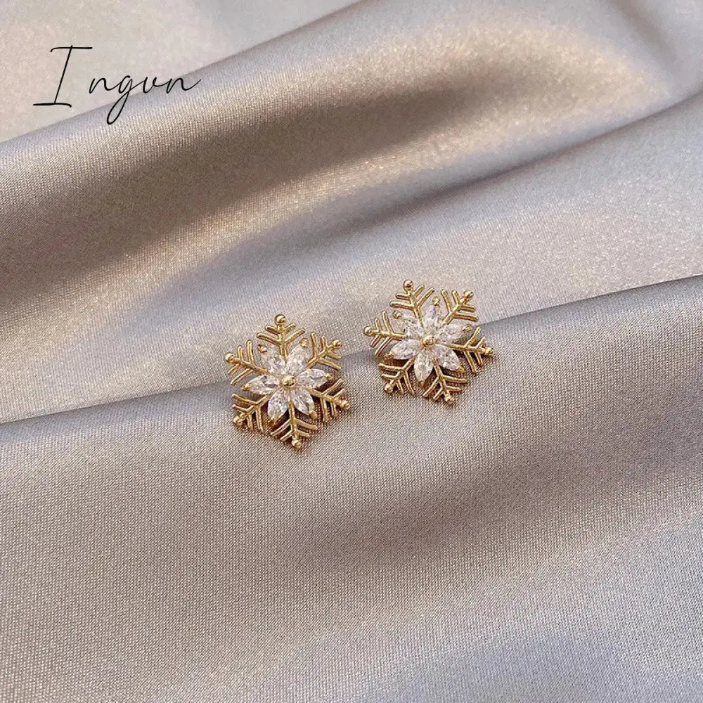 Crystal Zircon Snowflake Stud Earrings For Women Shiny Rhinestone Charm Earring Girls Christmas New Year Birthday Jewelry Gifts