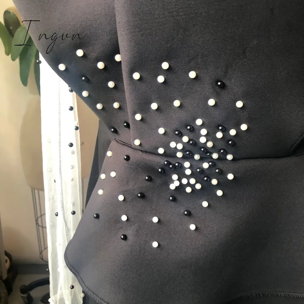 Ingvn - Party Jumpsuit Women Evening Elegant Sexy Mesh Beading Skinny High Waisted One Piece Black Long Jumpsuits Romper Overalls
