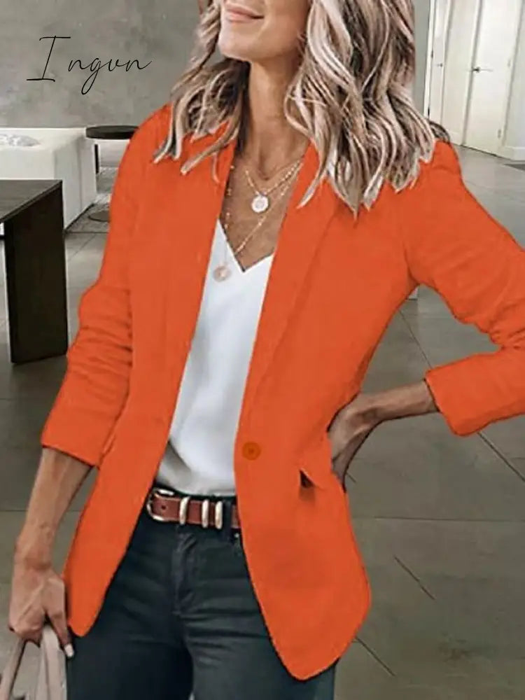 Ingvn - Women's Casual Blazers Clean Fit Fall Open Front Long Sleeve Work Office Jackets Coat claret Dark Grey White Black Blue Traditional / Classic Daily Buttoned Front Turndown Regular Fit S M L XL XXL