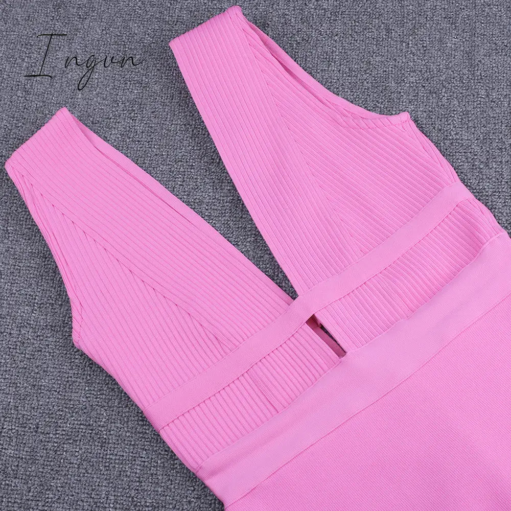 Ingvn - Dress for Women Summer Pink Bodycon Dress Sexy Cut Out Rayon White Black Red Club Party Dress Evening Outfits