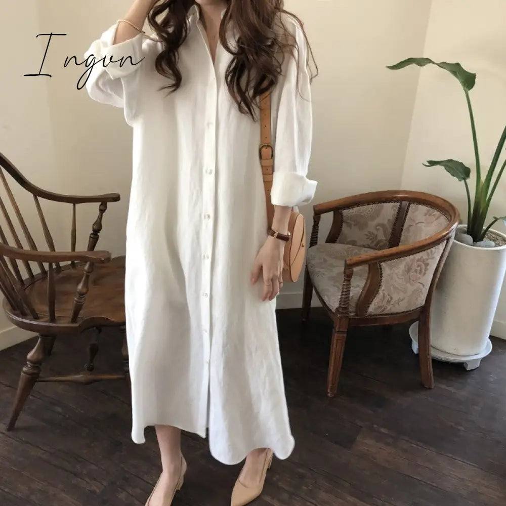 Ingvn - S-2XL Plus Size Summer Shirt Dress Evening Kaftan Vintage Dress Party Oversize Long Beach Women Dresses Robe Vestido Maxi