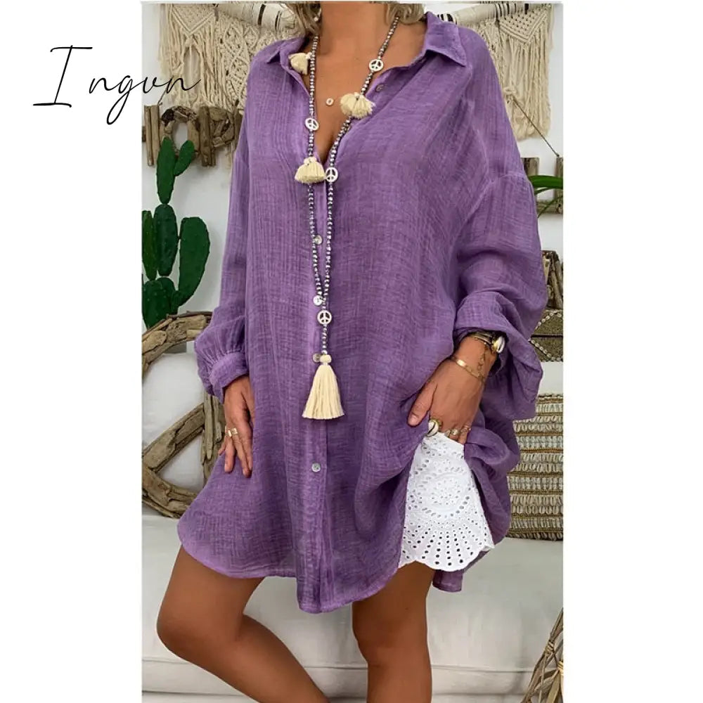 Ingvn - New Loose Women Cover Ups Swimwear White Beach Dress Cotton Beach Kimono Coverups for Women Swimsuit Cover Up Beach Woman