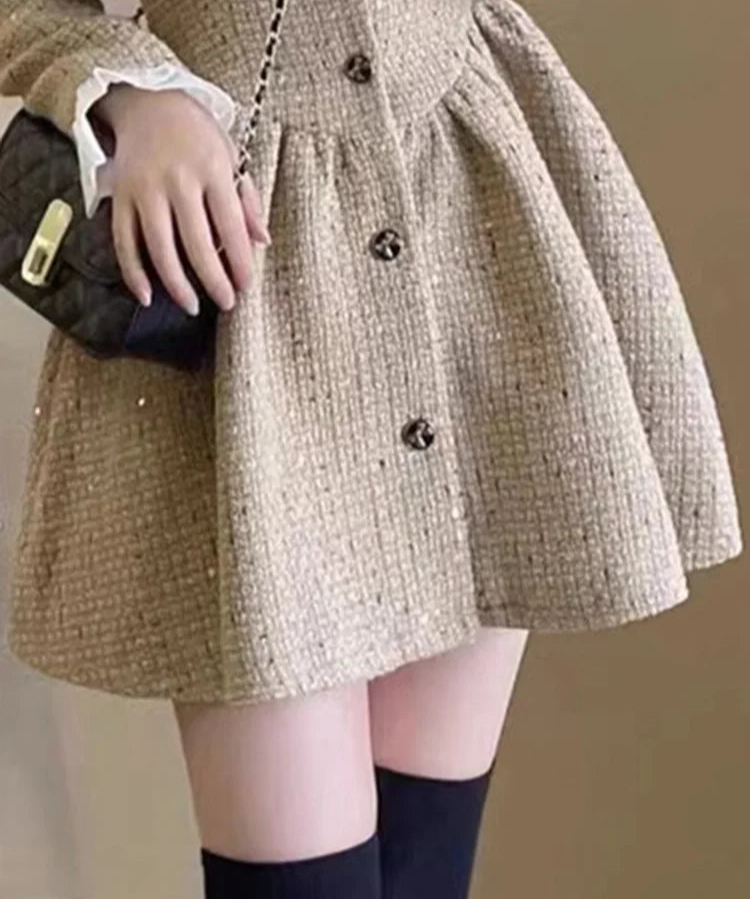 Slim Waist Korean Style Women Dress New Ruffled Bow Single Breasted Fashion Female Mini Dresses Sweet Elegant Streetwear