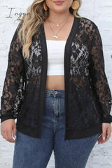 Ingvn - Sexy Casual Solid See-through Cardigan Plus Size Overcoat