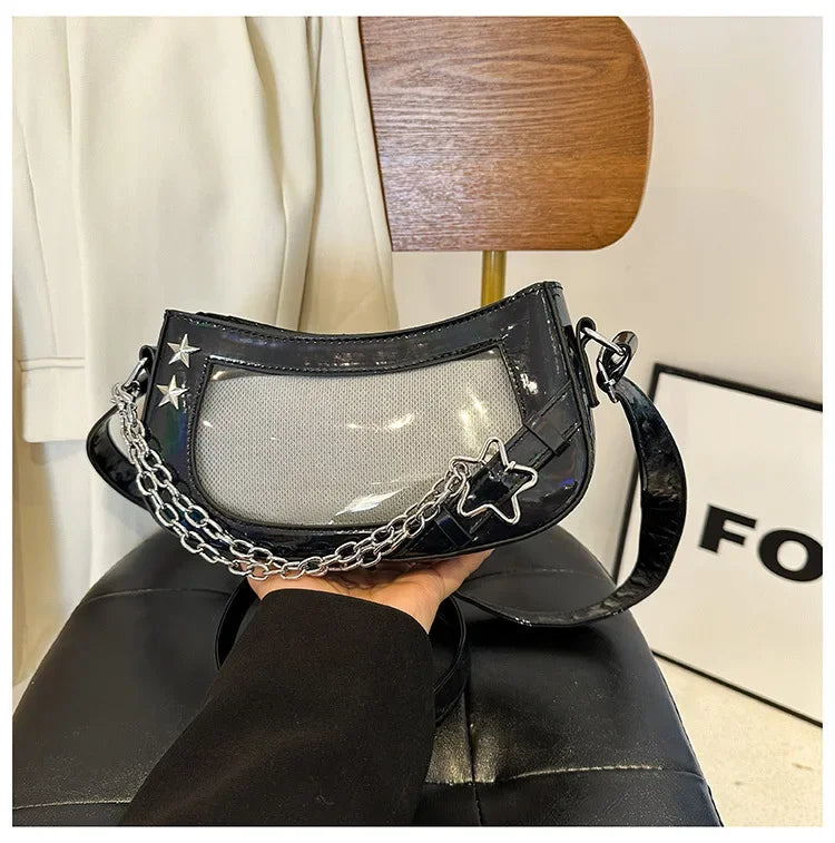 Ingvn  Laser Silver Shoulder Bag for Women Designer Casual Fashion Transparent Lolita Ita Bag Jk All-match Chain Y2k New Handbag