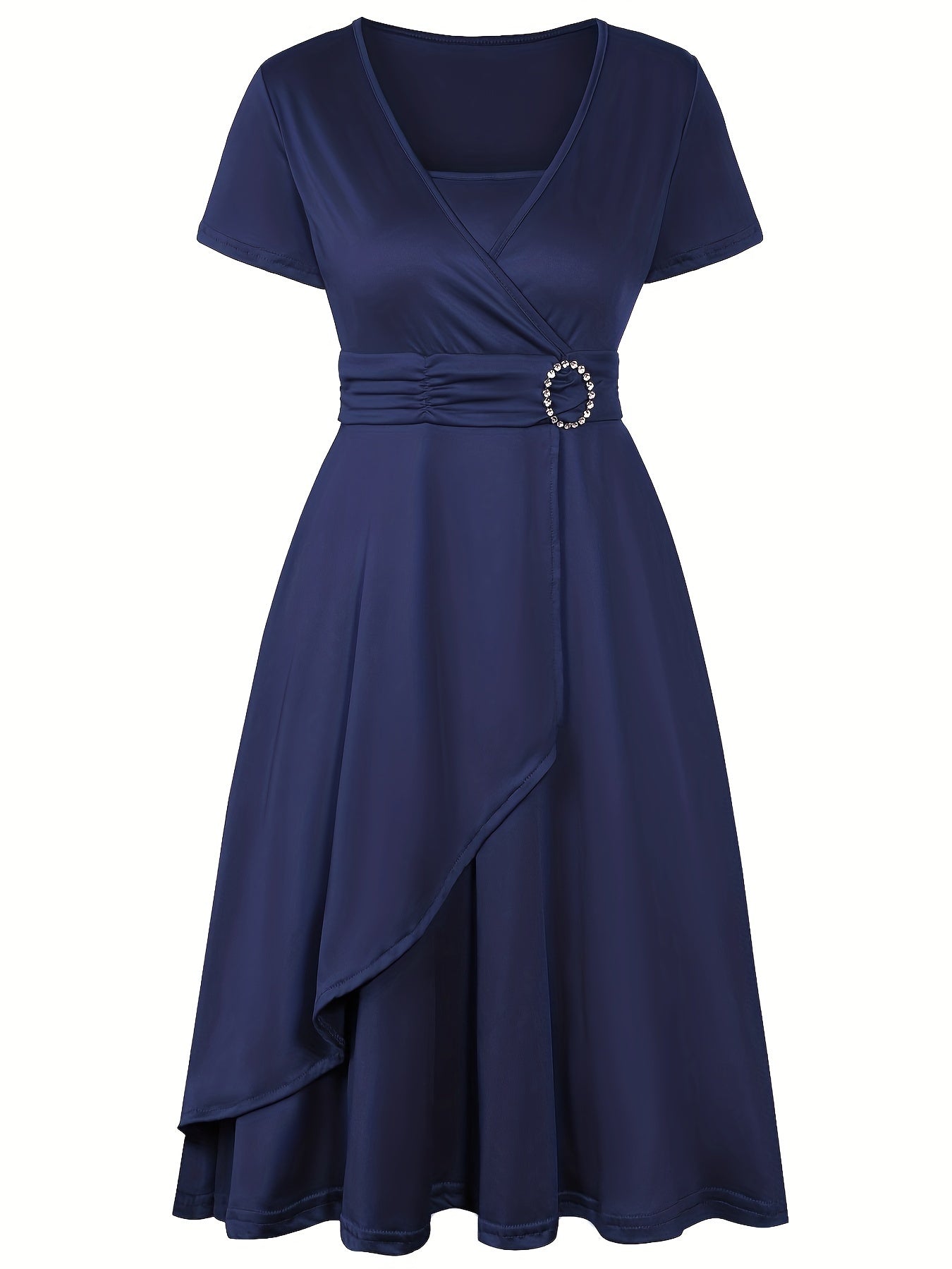 Elegant Skinny Rhinestoned Dress, Asymmetrical Hem Tie Waist Dress For Party & Banquet, Women's Clothing Wedding/Occasion/Engagement/Ceremony/Evening dress