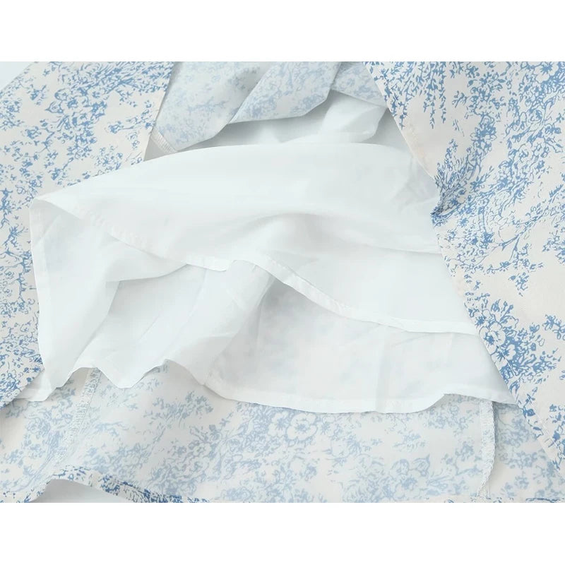 New Women French Style Floral Print Sling Short Dress Lace Up Bandage Back A-line  Summer Dress Holiday Robe