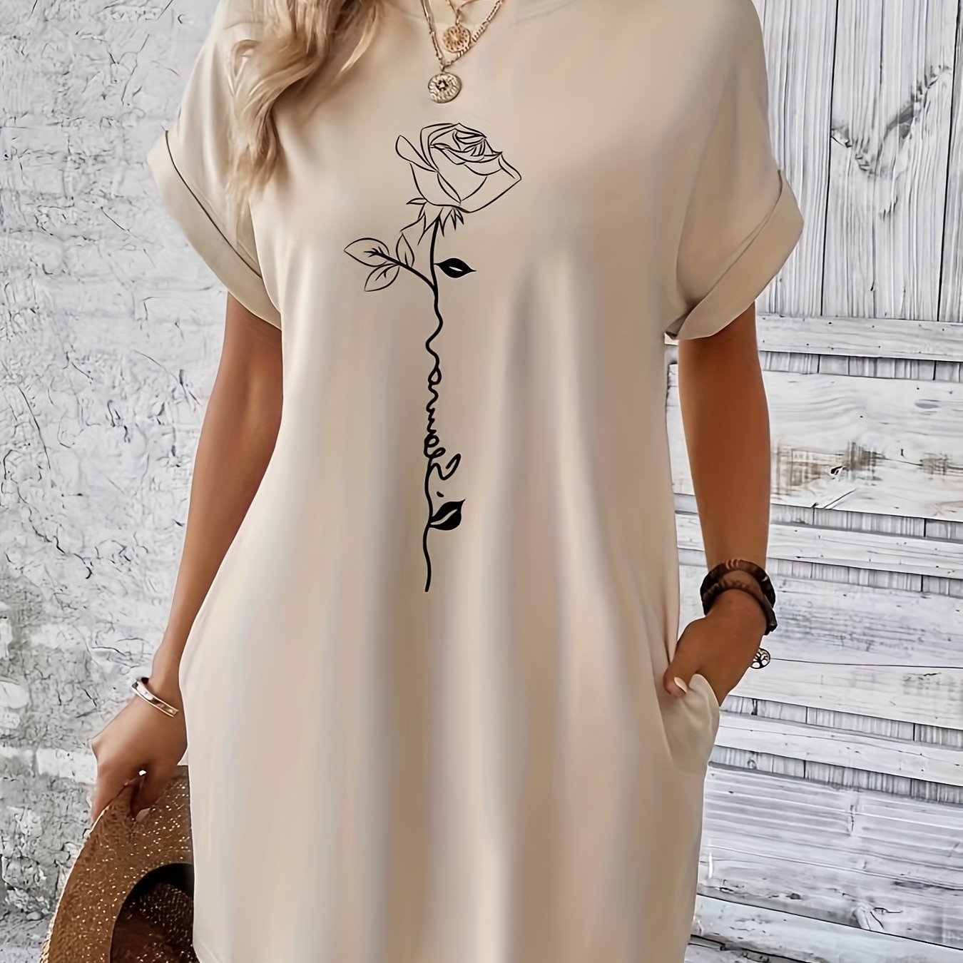 Breezy Floral Crew-Neck Dress - Lightweight & Comfortable for Everyday Spring/Summer Elegance, Women’s Fashion