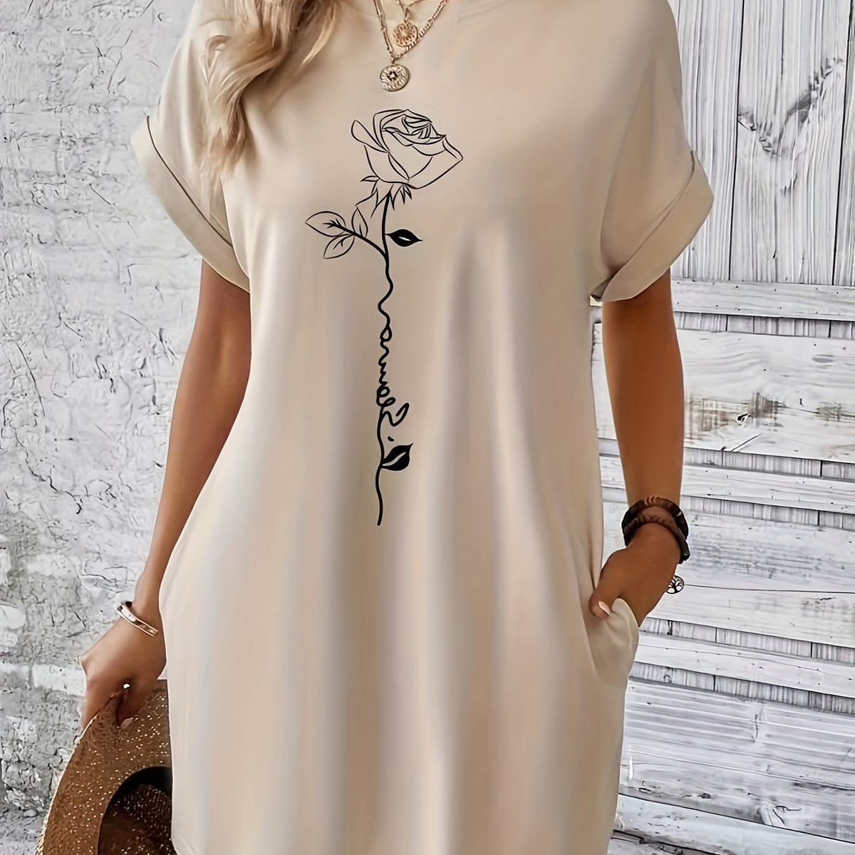 Breezy Floral Crew-Neck Dress - Lightweight & Comfortable for Everyday Spring/Summer Elegance, Women’s Fashion