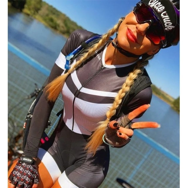 new Triathlon Suit Women's sexy Cycling Suit One Piece Jumpsuit suboman mtb Long Sleeve Suit Tights Running Swimsuit Jersey