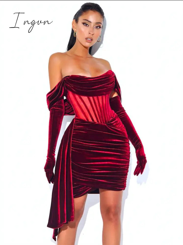 Ingvn - Spring Outfits Trends Draping Off Shoulder Corset Dress High Quality Christmas Summer Bodycon Dress Women Sexy Evening Club Dress Outfit