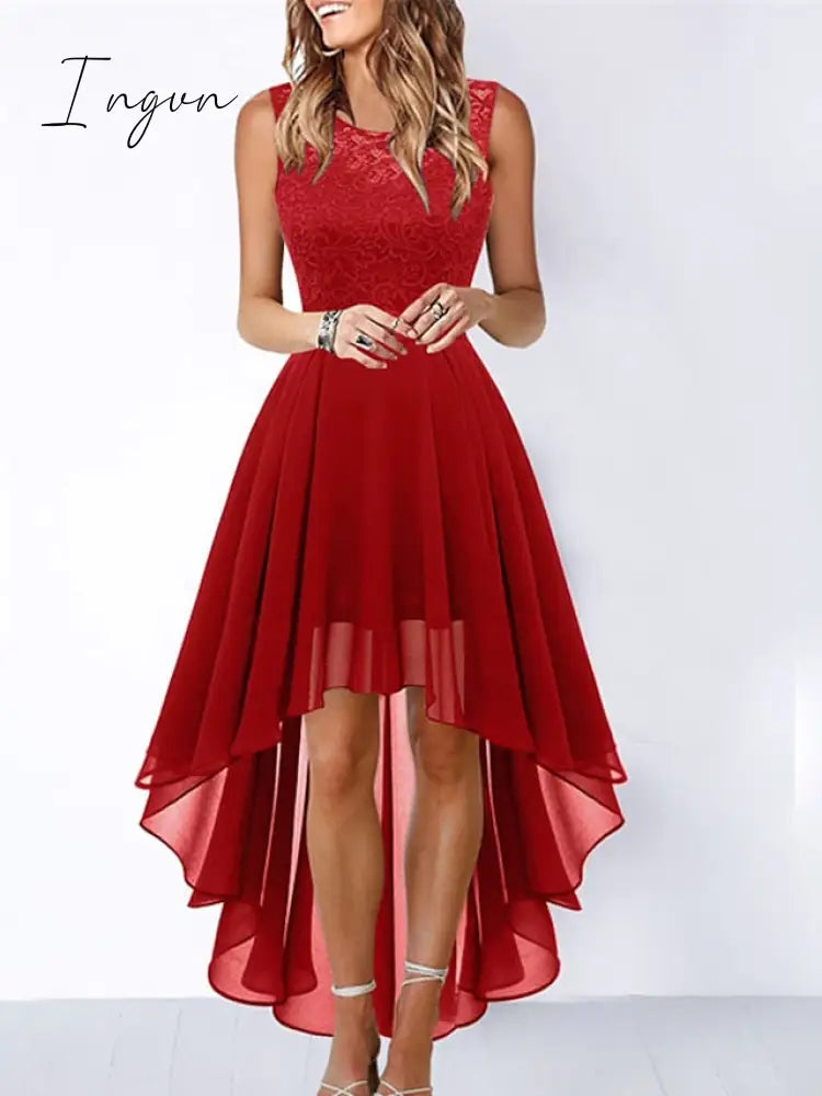 Ingvn - Women‘s Cocktail Party Dress Lace Dress Swing Dress Long Dress Maxi Dress Black Pink Wine Sleeveless Pure Color Lace Fall Spring Summer Crew Neck Fashion 2023 S M L XL XXL 3XL