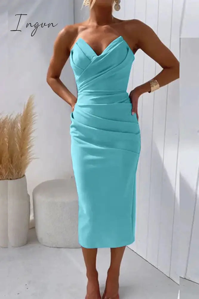 Ingvn - Sexy Formal Solid Fold V Neck Evening Dresses(8 Colors)