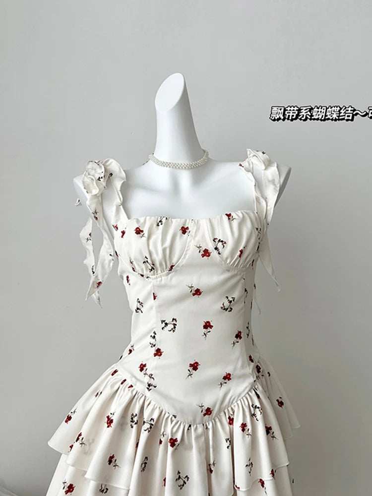 Summer Korean Cute Core Sweet Prom Gown Mori Girl Sweet Ballet Core Mini Dress Evening Women Coquette One-Piece Party Frocks New
