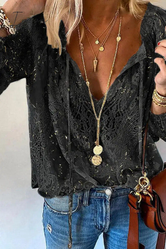 Ingvn - Fashion Elegant Solid Patchwork V Neck Blouses(4 Colors)