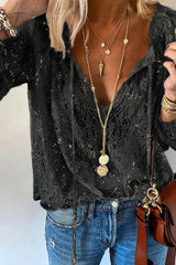 Ingvn - Fashion Elegant Solid Patchwork V Neck Blouses(4 Colors)