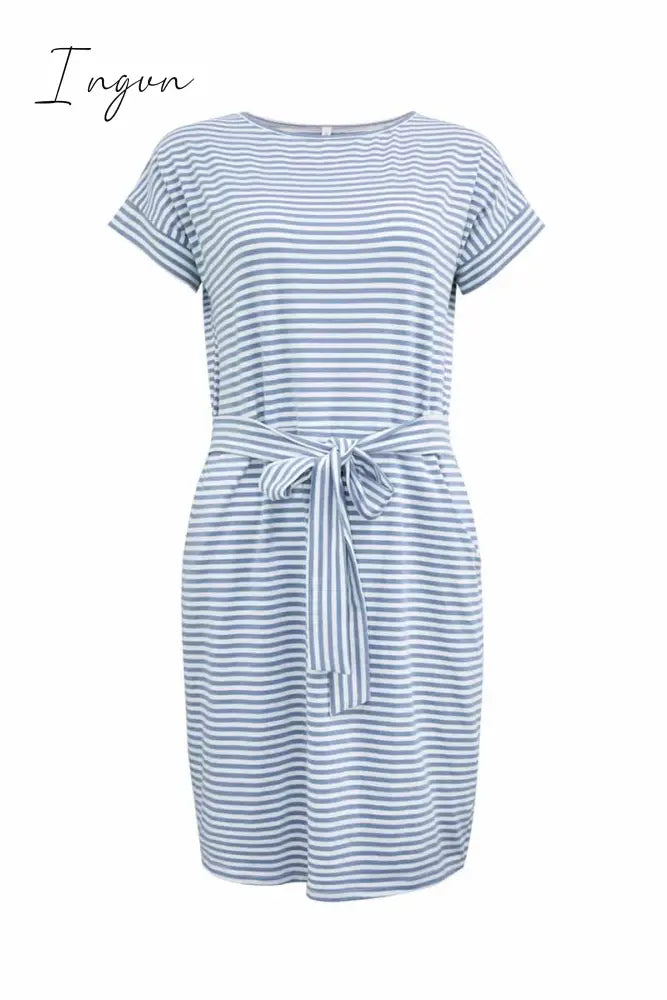 Ingvn -  Striped Knot Design Grey Midi Dress(5 Colors)