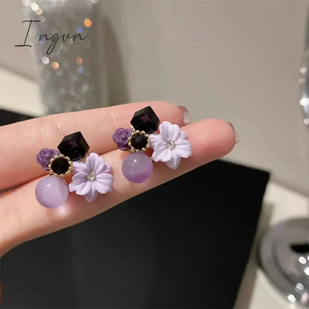 Korean Trendy Cute Opal Crystal Flower Earrings for Women S925 Silver Needle Studs Sweet Elegant Party Jewelry Girlfriend Gifts