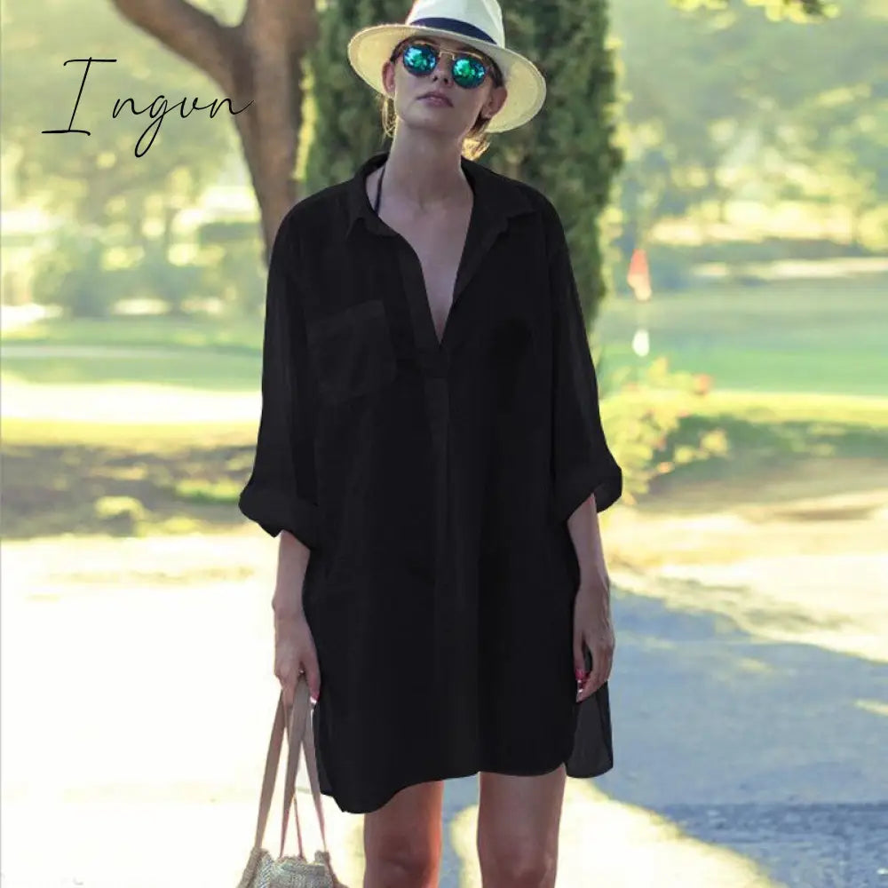Ingvn - 2023 Woman Shirts Casual Spring Cotton White Shirt Blouse Women Long Sleeve Beach Kimono Ladies Shirt Streetwear Beach Cover Up
