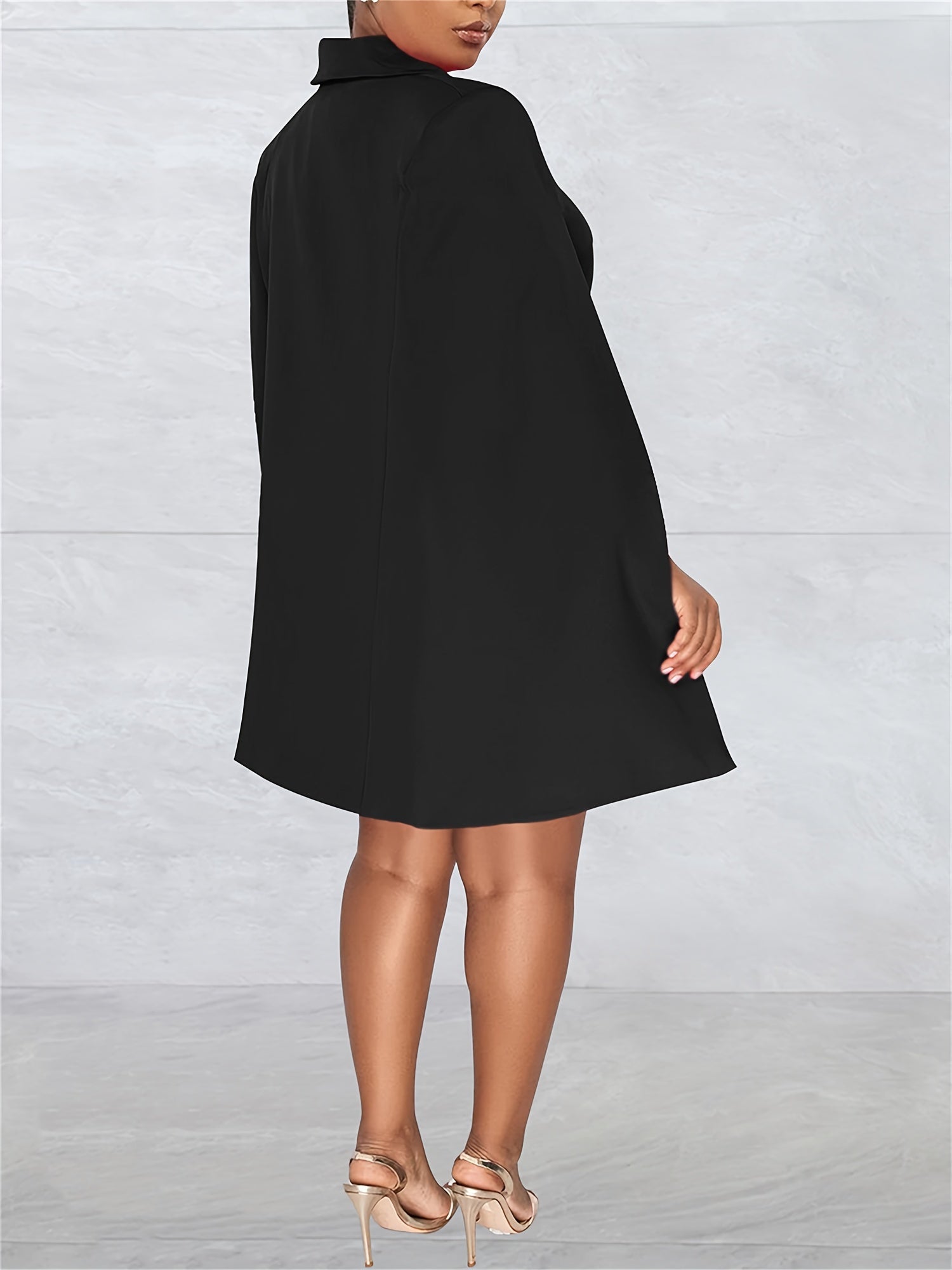Cape Sleeves Lapel Collar Mini Dress With Belt And Button Front For Fall Winter 2024, Elegant Style, Prefect For Semi Formal Occasion, Wedding Guest And Church