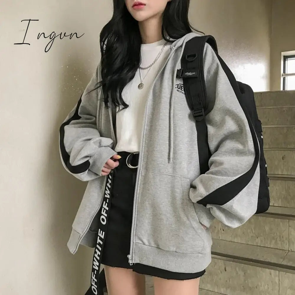 Ingvn - Oversized Hoodies Women Casual Long Sleeve Loose Sweatshirts Female Harajuku Street Boyfriend Style Sweatshirt Fleece Clothes