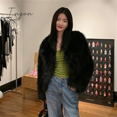 Ingvn - 2023 Spring Fashion Faux Fox Fur Coat Women Korea Fashion Warm Feather Coats Loose Short Outercoat Lady Party Elegant Outfits