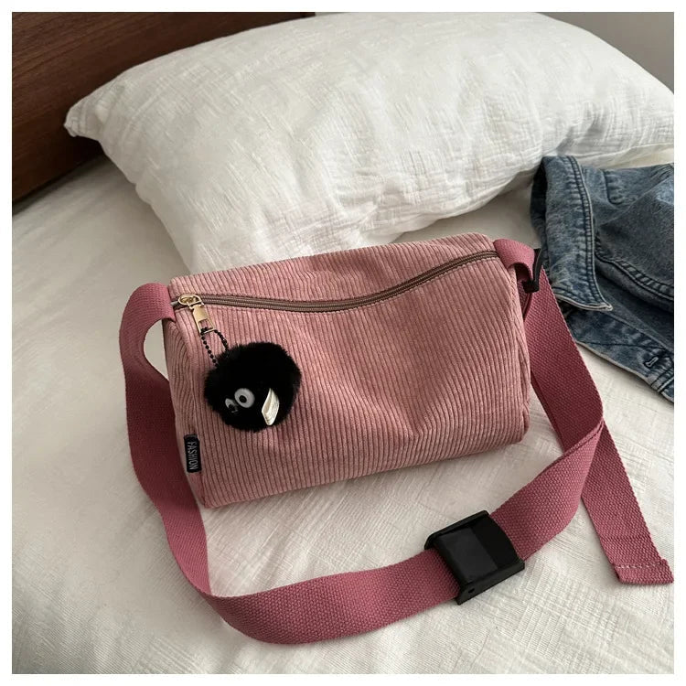 Ingvn  Solid Color Women's Corduroy Shoulder Bag Large Capacity Female Crossbody Bags Simple Design Ladies Casual Tote Purse Handbags