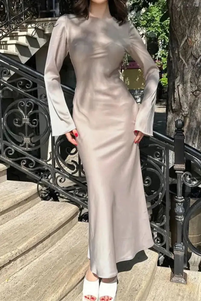 Ingvn - Elegant Simplicity Solid Patchwork O Neck One Step Skirt Dresses