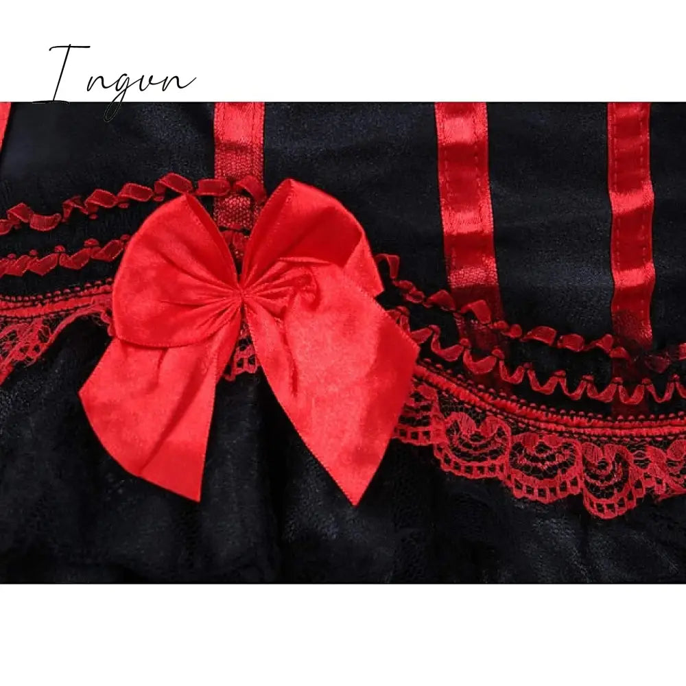 Ingvn - Women's Plus Size Corsets Halloween Country Bavarian Overbust Corset Corset Dresses Classic Retro Tummy Control Lace Stripe Waves Lace Up Nylon Polyester / Cotton Christmas Wedding Party / Bow