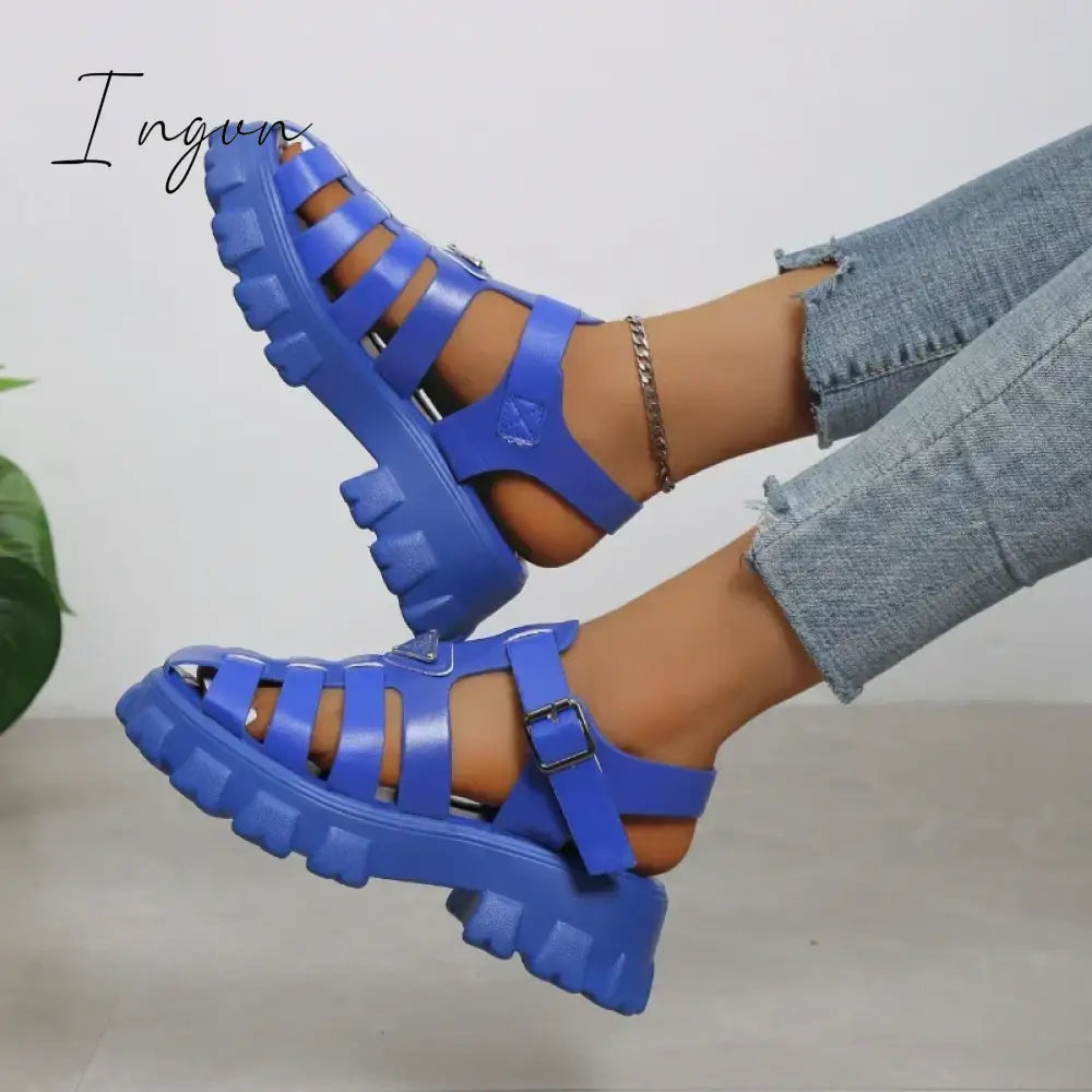 Ingvn - 2024 Fashion Gladiator Women Narrow Band Cross-tied Platform Square Heel Peep Toe Rome Design Sexy Mature Shoes Ladies Female